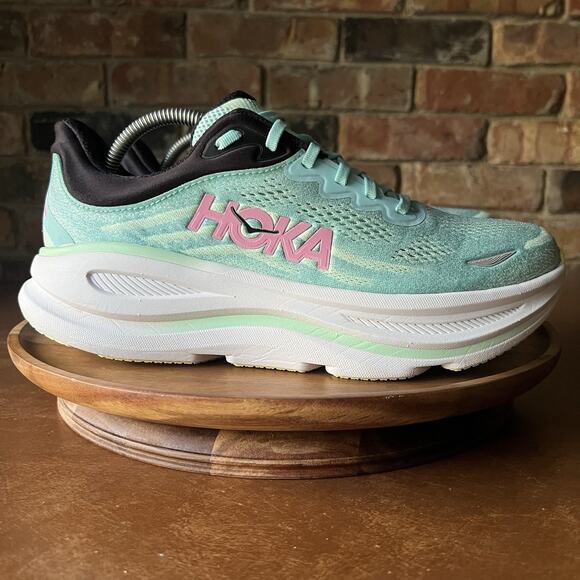Hoka One One Bondi 9 Max Cushion Pink Green Women's 11 Running Shoes Sneakers - Picture 9 of 16